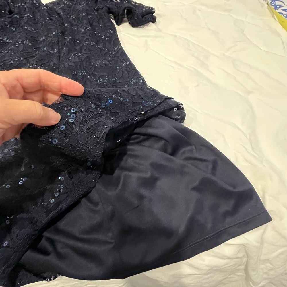 Jessica Howard Navy Blue Lace Dress fully Lined 3/4 Sleeve size 6 Petite - Picture 5 of 5